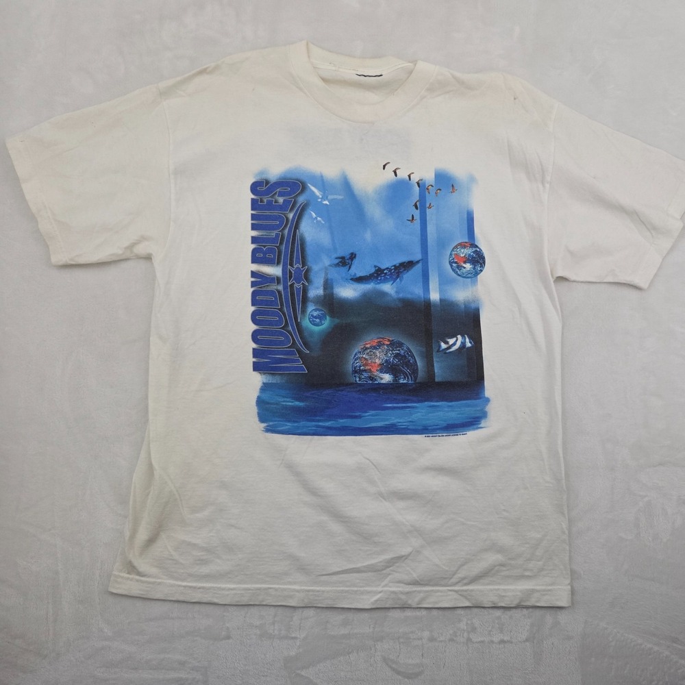 VTG 2001 Moody Blues Tour Shirt Mens XL White‎ Graphic T-Shirt Giant Band Tee